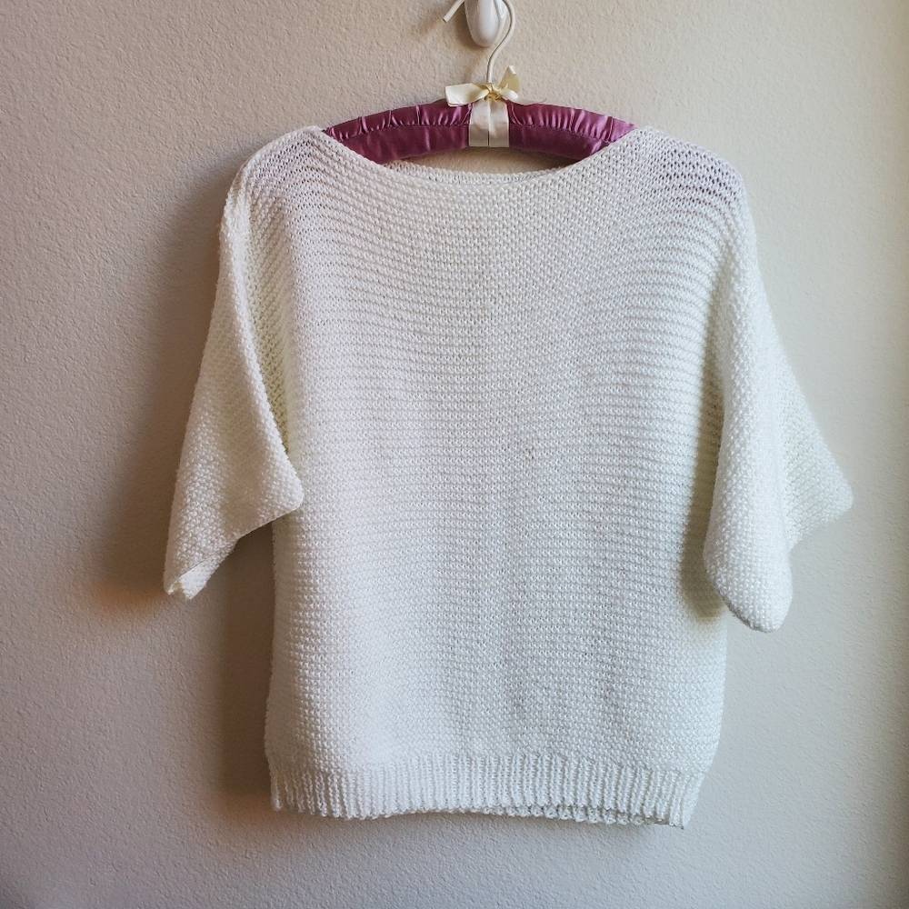 Hand Knit White Top,  Medium